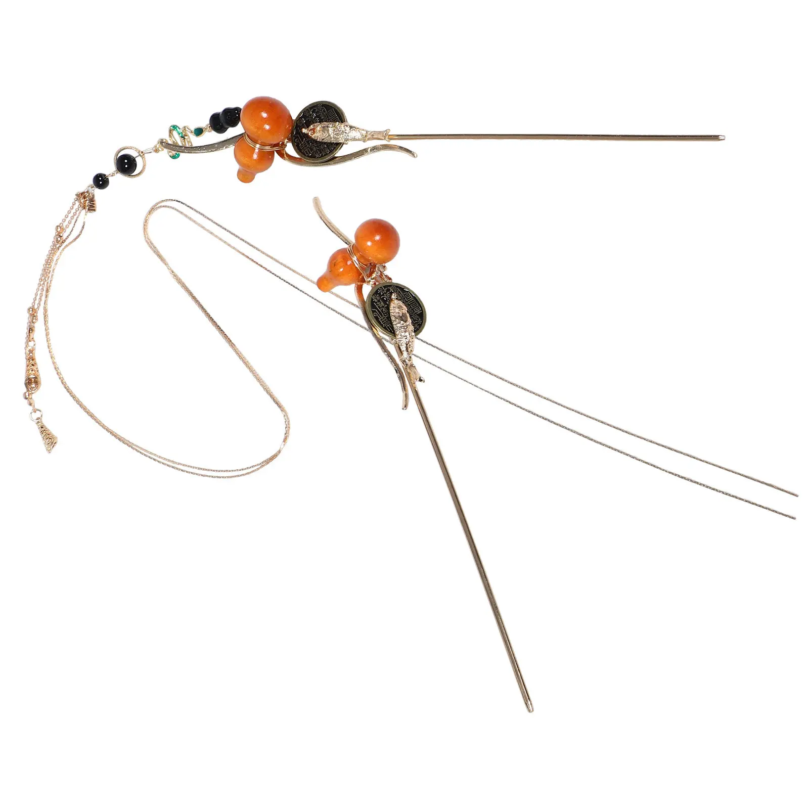 

2Pcs Chinese Hanfu Hairpins Gourd Tassel Metal Hair Sticks Vintage Style Chignon Pin Bun Updo Holder Traditional Chinese Hair