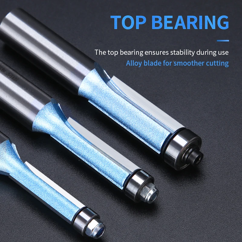 HUHAO Flush Trim Router Bit 12.7mm Shank Bearing Trimming Wood Cutter Template Pattern Router Bit Carbide Woodworking tools