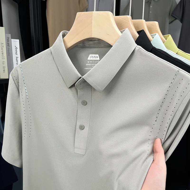 

Luxury Stretch Men's Polo Shirt Short Sleeve Lapel Design Soft Touch Quick Dry Golf Sportswear Casual Tops