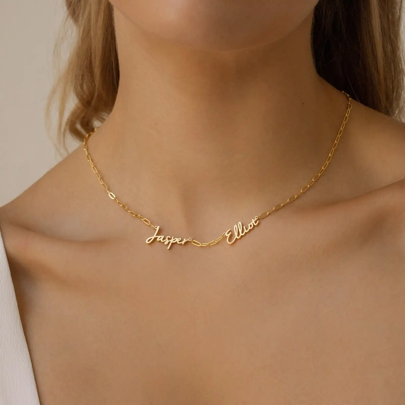 Personalized Multi Names Rory Chain Necklace Gold Stainless Steel Double Name Necklace Gift for Girlfriend Family Members