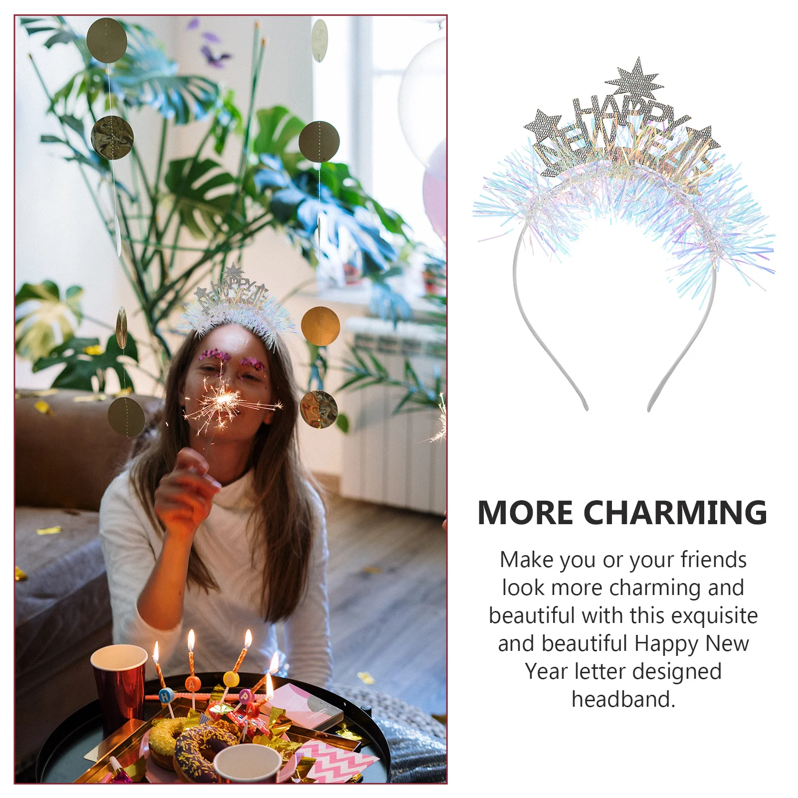 

2Pcs New Year Headband Adorable Festive Hair Accessory Party Headwear Attractive Design Multi Purpose Use New Year Headband