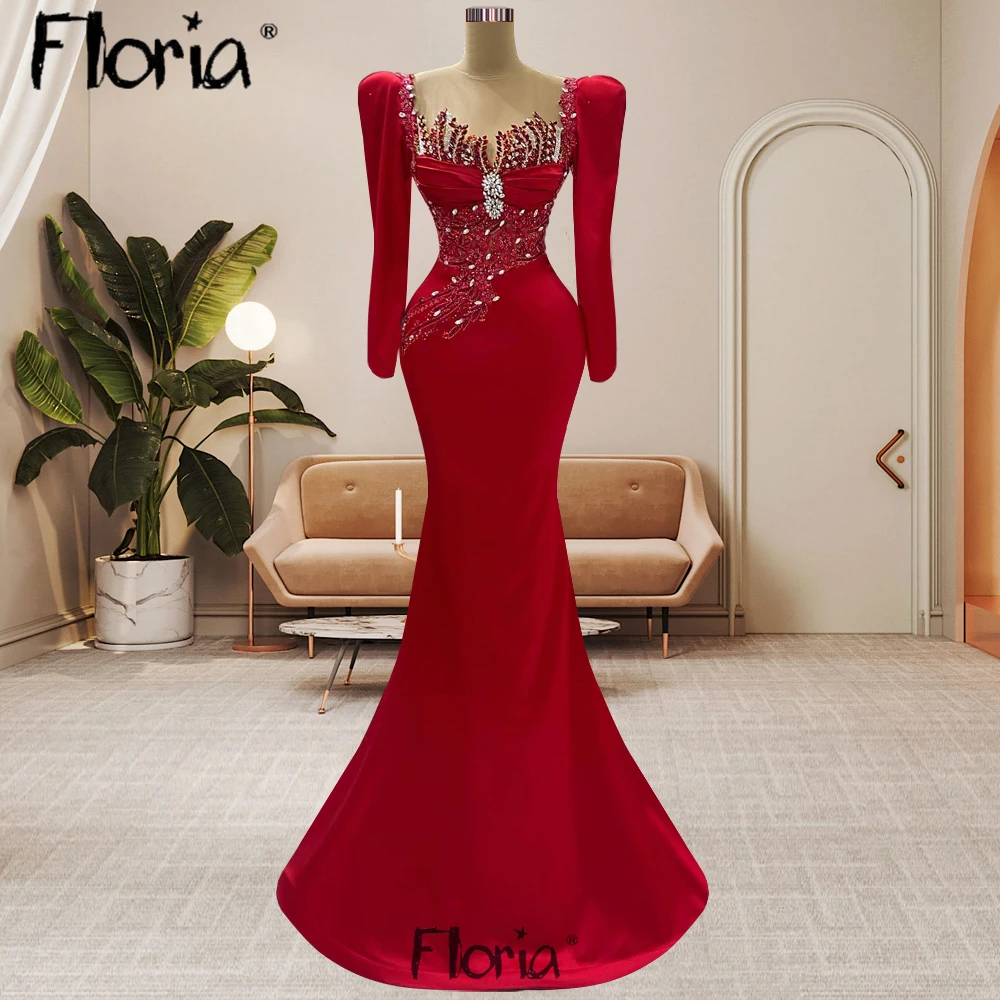 Robe Soirée Female Burgundy Satin Embroidery Evening Dress Long Mermaid Wedding Reception Gnows Customized Celebrity Dress 2024