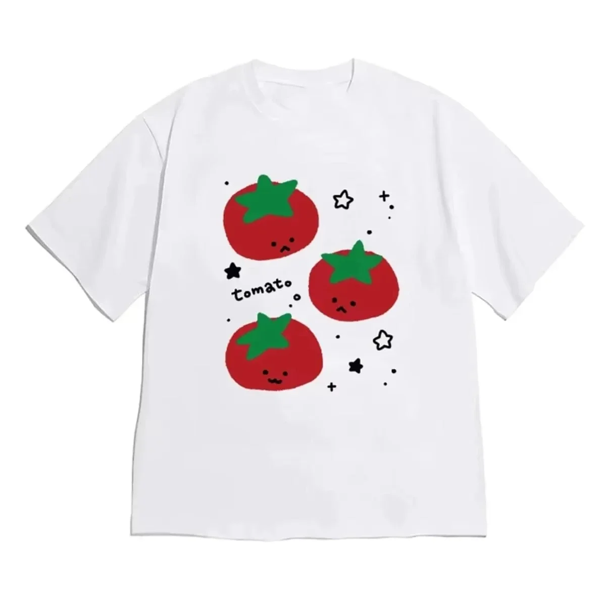 2026 Cute Doodle Tomato Cat Korean Hangul Letter Print T-shirt Kawaii Aesthetic Clothes with Many Korean Reviews Women Free Shipping