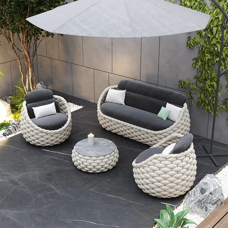 fulin Nordic luxury yard furniture outdoor rattan chair seating garden sofa set