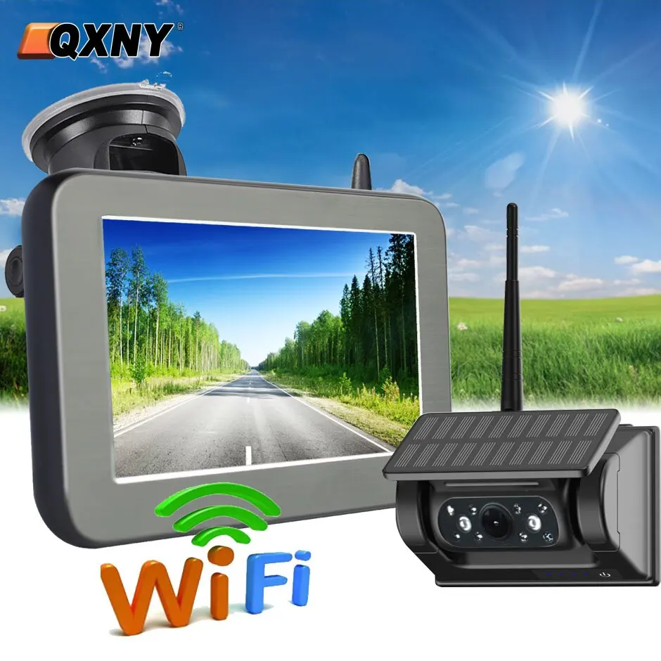 Qxny WIFI Wireless Rear View Backup Camera Solar Powered Energy Magnet Reverse Cam AHD 5