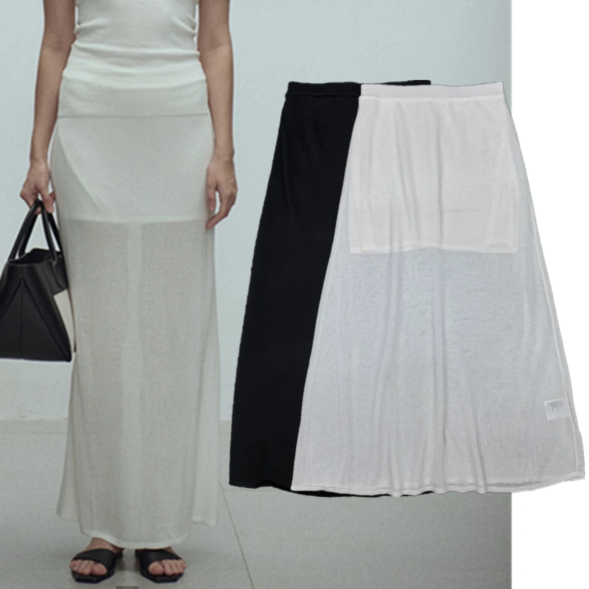 

Withered Summer Skirt Women French Fashion Office Ladies Straight Skirts Women Knitted Solid Elegant Falda Skirts Womens
