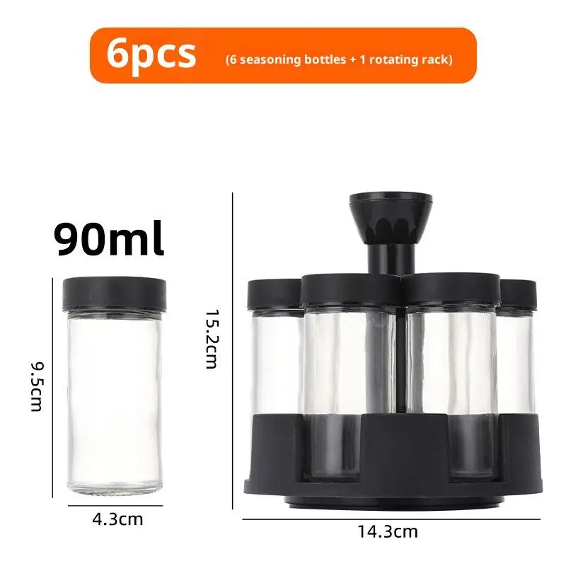 1 Set Spices And Seasonings Kit With Rack 6-Jar Revolving Spice Rack Countertop Seasoning Organizer Spice Pots Storage Containe