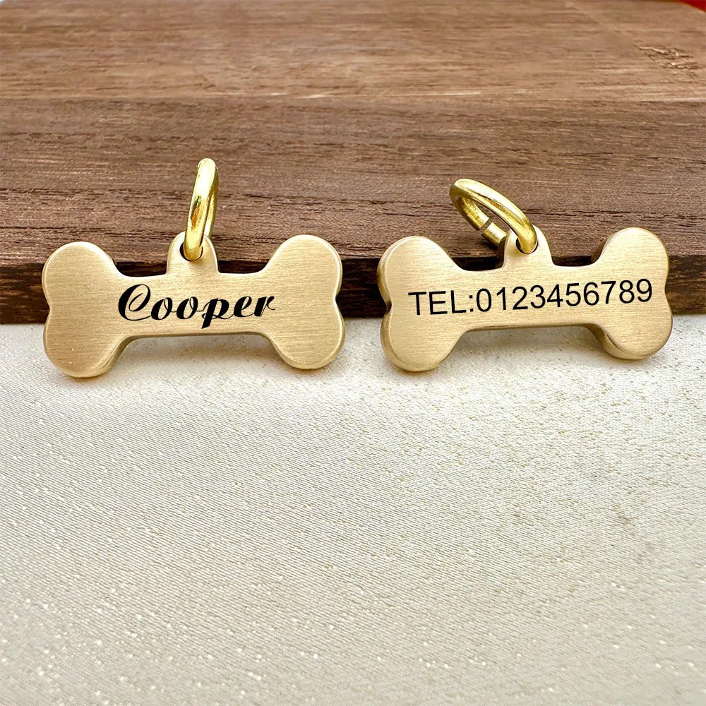New Bone Personalized Dog Tag Name Pet ID Tag Solid Brass Pets Anti-lost Tag Puppy Accessories Dogs Collar Customized Engraved