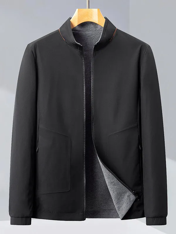 

Busin Casual Stand Collar Jaet Spring Autumn Men's Middle Age Dad Sle Polyester Fabric Breathable Long Sve Zipper