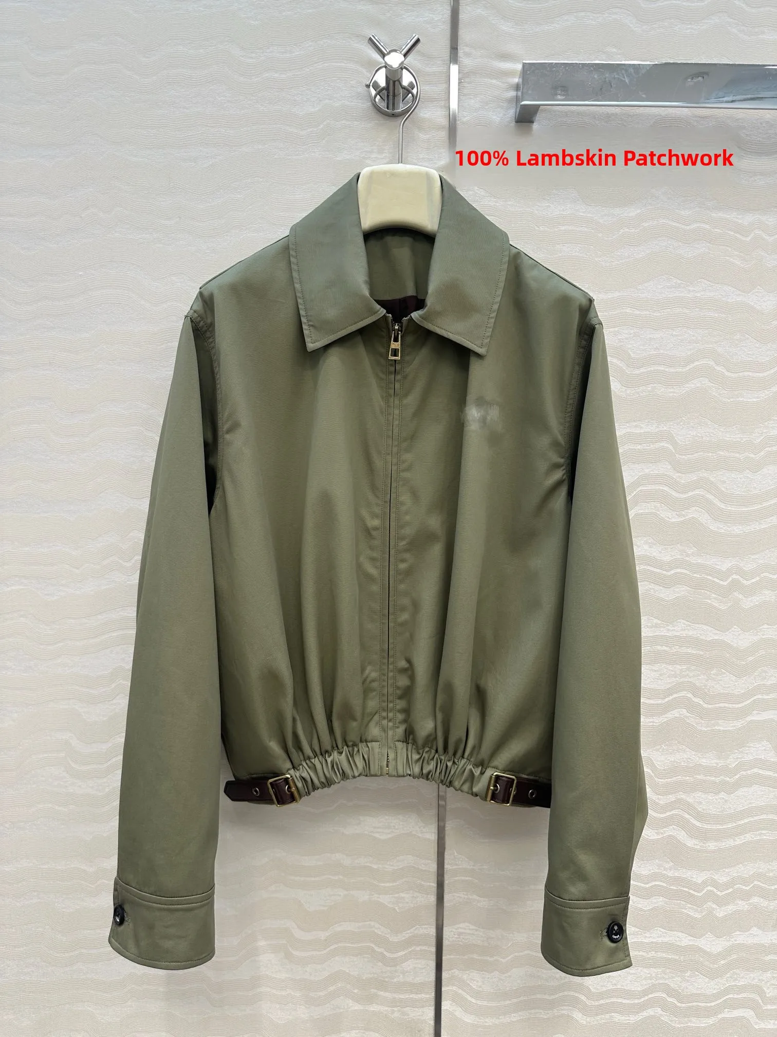 Nowoczesna, łączona skóra, plisowany dół, oryginalna kurtka damska, swobodna bluzka, uniwersalna, do pracy, długa, zapinana na zamek.