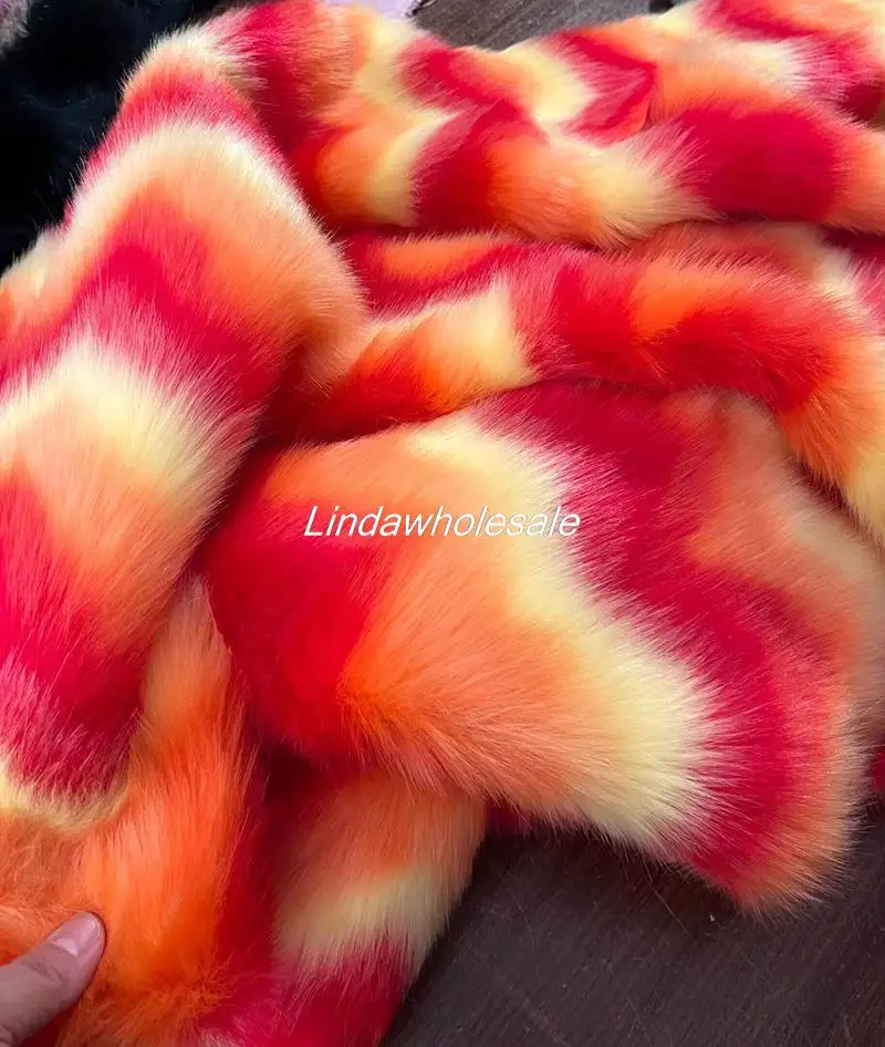 New Colorful Jacquard Faux fox fur fabric,Rainbow jacquard plush fur,sewing material,faux fur fabric