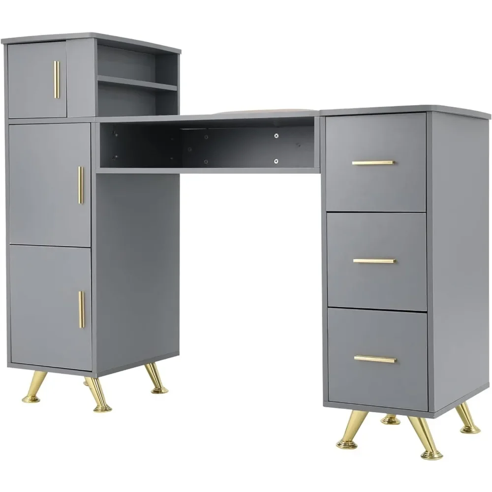 

Vanity Desk with Drawer and Storage Cabinets Manicure Table with Wrist Rest Cushion for Spa Beauty Salon Bedroom Grey VE373