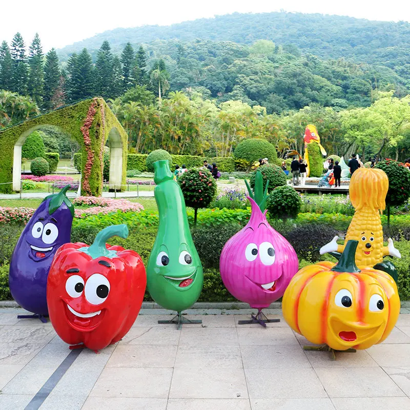 %*f Large Fiberglass Cartoon Fruit Vegetable Sculpture Ornaments for Rural Farm Garden Landscape Decorations From China