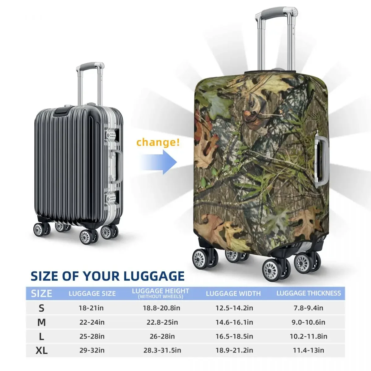 Custom Real Tree Camouflage Camo Patroon Bagage Cover Protector Schattige Reiskoffer Beschermhoes Voor 18-32 Inch