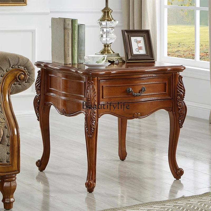 z.American طاولة القهوة الخشبية الصلبة غرفة المعيشة المنزلية تخزين مستطيل منحوتة طاولة شاي كبيرة