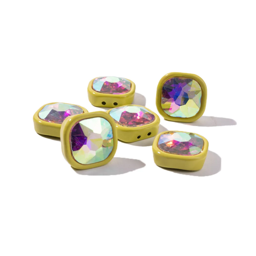 Bohemian Style Colorful Enamel 15MM Square Table Set with Crystal Diamond Beaded Accessories Accessories