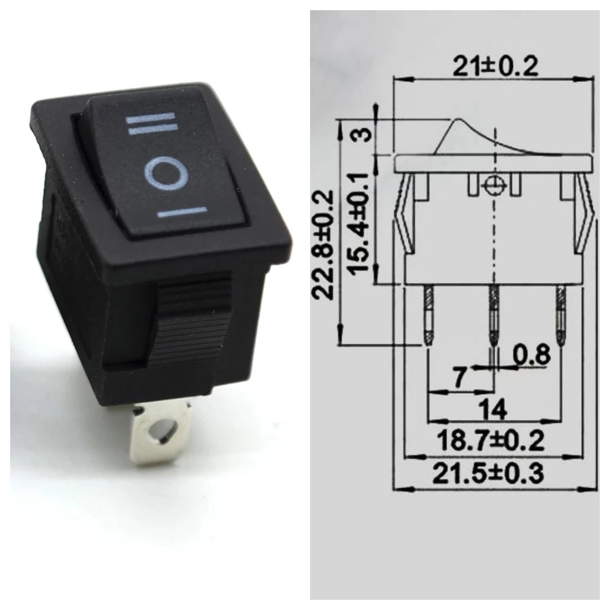 5Pcs 21mm*15mm Snap-in Push Button Switch 3 Pin 6A/ 250VAC  Mini Black SPST KCD1 On/Off/On 3 Position Boat Rocker Power Switches