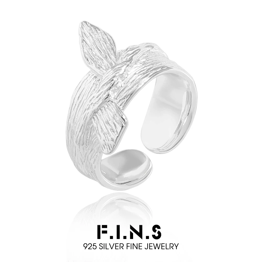 

F.I.N.S оригинальное широкое кольцо-манжета из стерлингового серебра S925, нерегулярная текстура морщин, галстук с узлом, открытая лента для женщин, ювелирные изделия