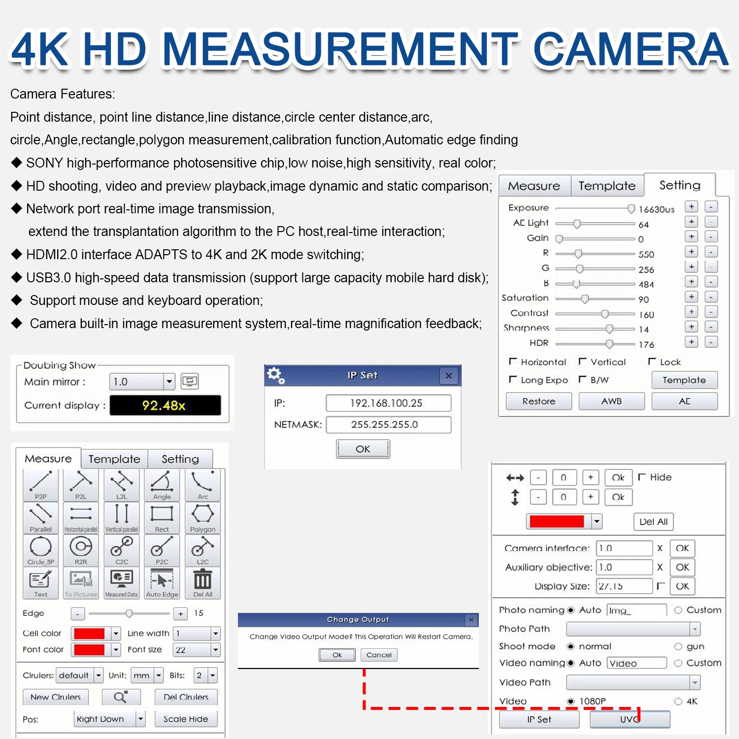 كاميرا قياس مجهر KOPPACE 4K HD بدقة 8.3 ميجابكسل مخرج HDMI/USB/GigE