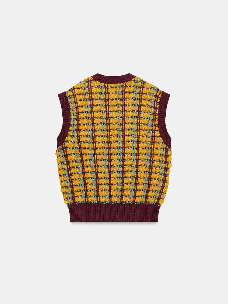 Faionable-Chaleco de punto con textura V-Ne, dulce y versátil, suéter de punto holgado informal para mujer, novedad de invierno 2025, 2025