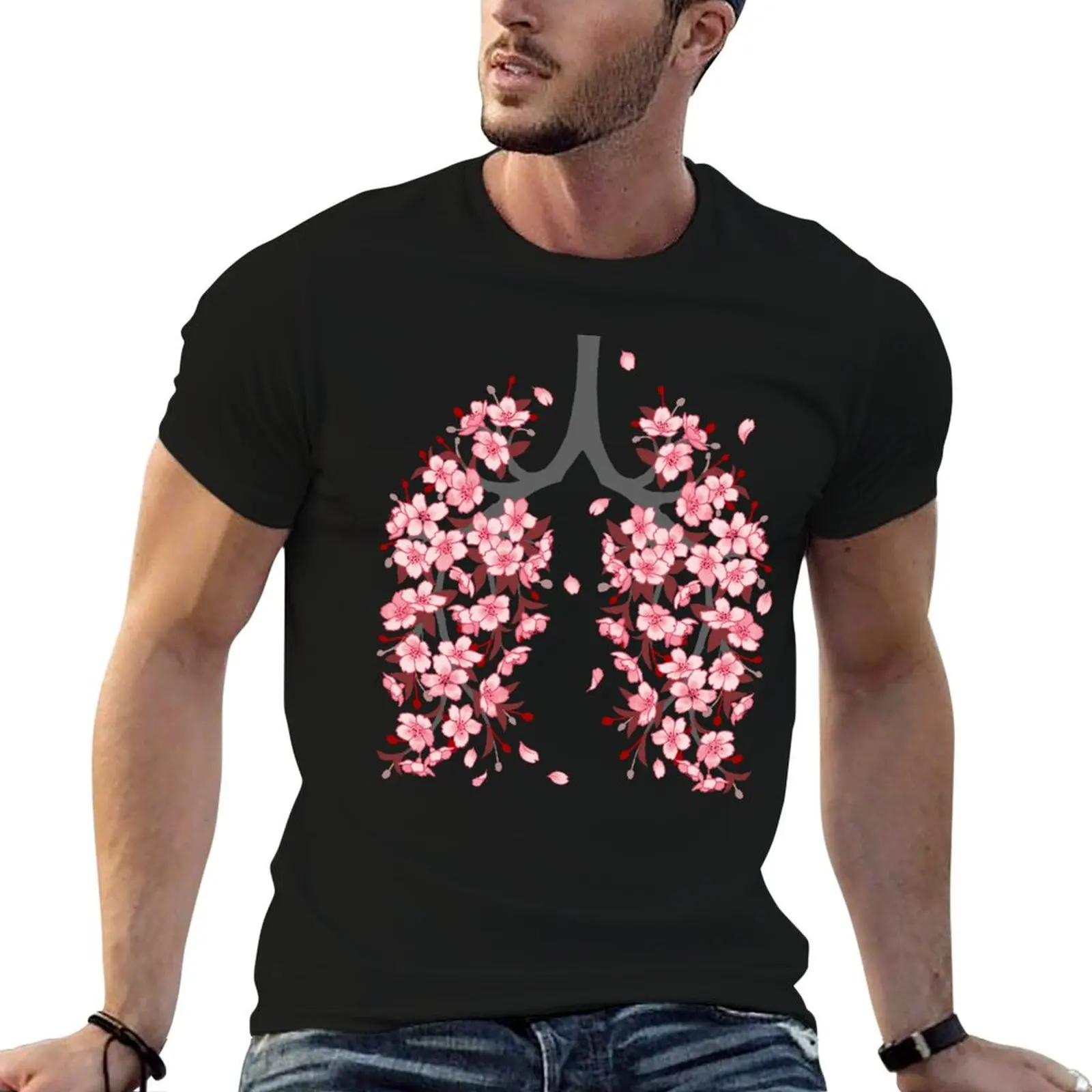 Sakura Hanahaki cherry blossom floral lungs | on white T-Shirt Breathable Travel T-Shirt