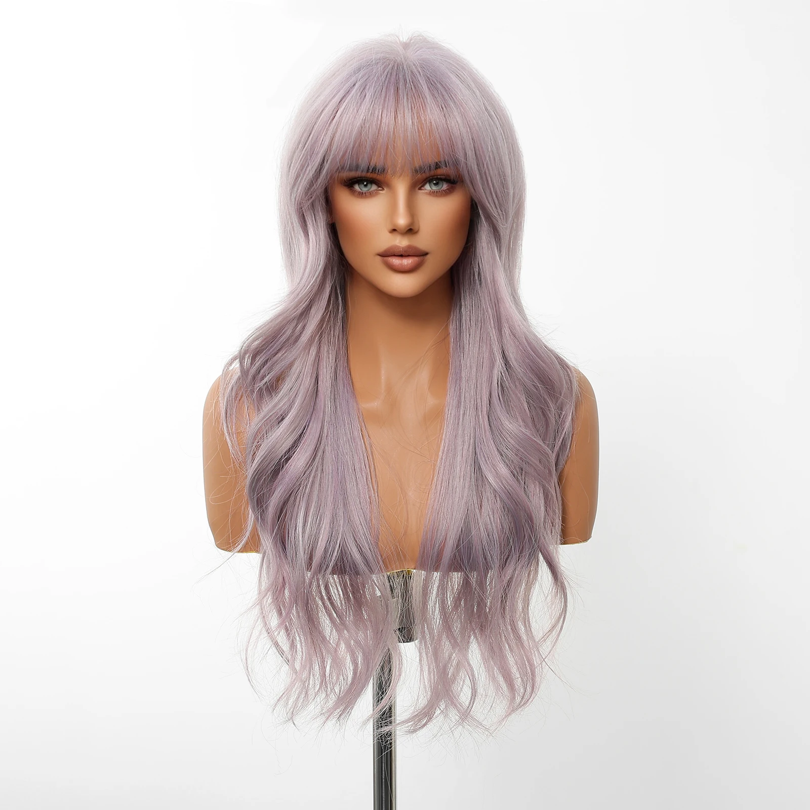 LOUIS FERRE Light Purple Party Cosplay Wigs For Women Long Wavy Curly Synthetic Fake Hair Natural Looking Heat Resistant Fiber