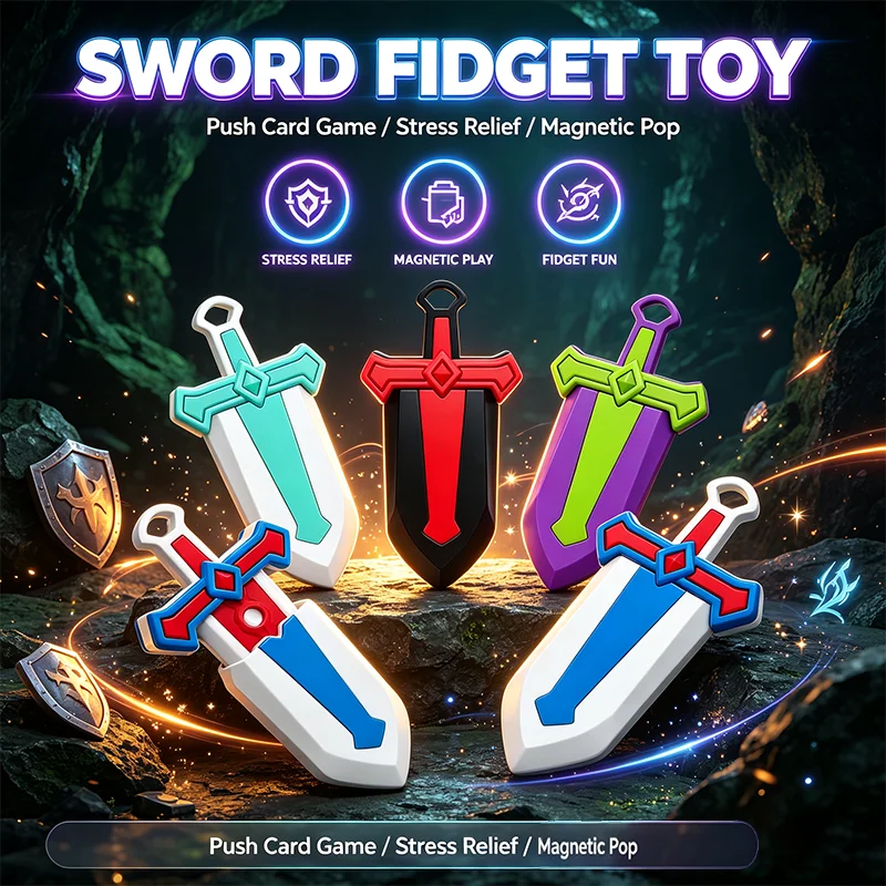 Cool Magnetic Fidget Sword Push Card Toy Stress Relief Fidget Pop Knife Toy Desktop Fidget Game Toy for Adult Party Decor Gift