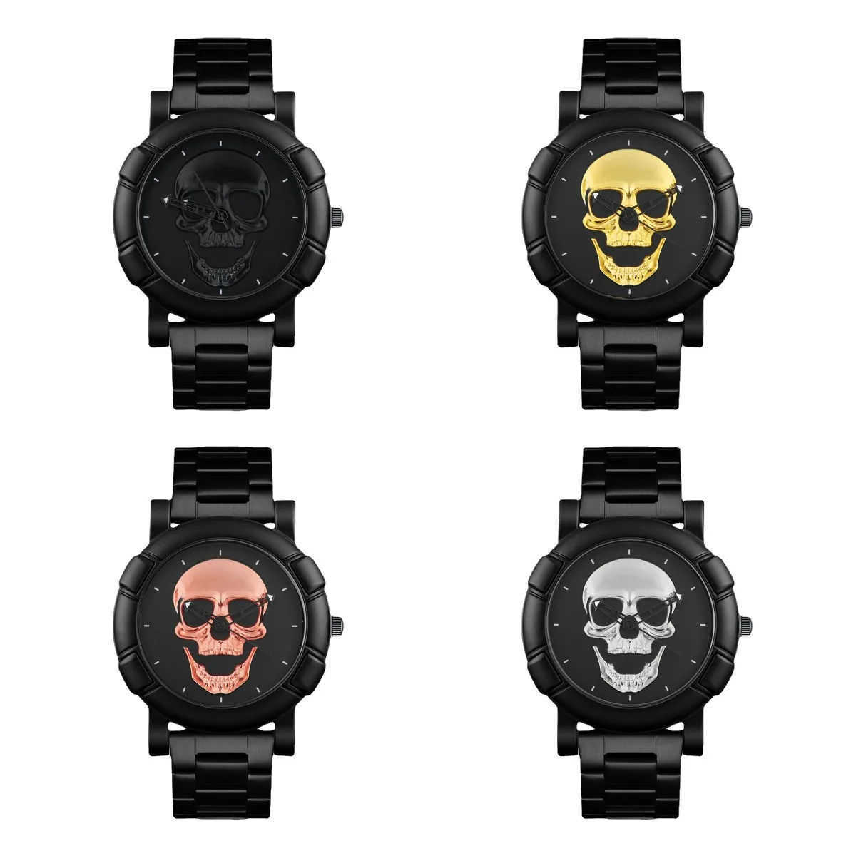 Fashion Sport Quartz Watches for Men Brand Luxury 3D Skull Head Stainless Steel Steampunk Rock Wristwatches Relogio Masculino