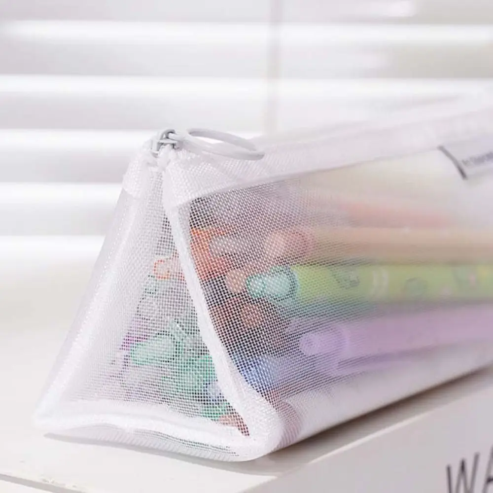 Nylon Mesh Pencil Case Retro Color Triangle Transparent Bills Bag Storage Bag Organizer Case Zipper Stationery Bag