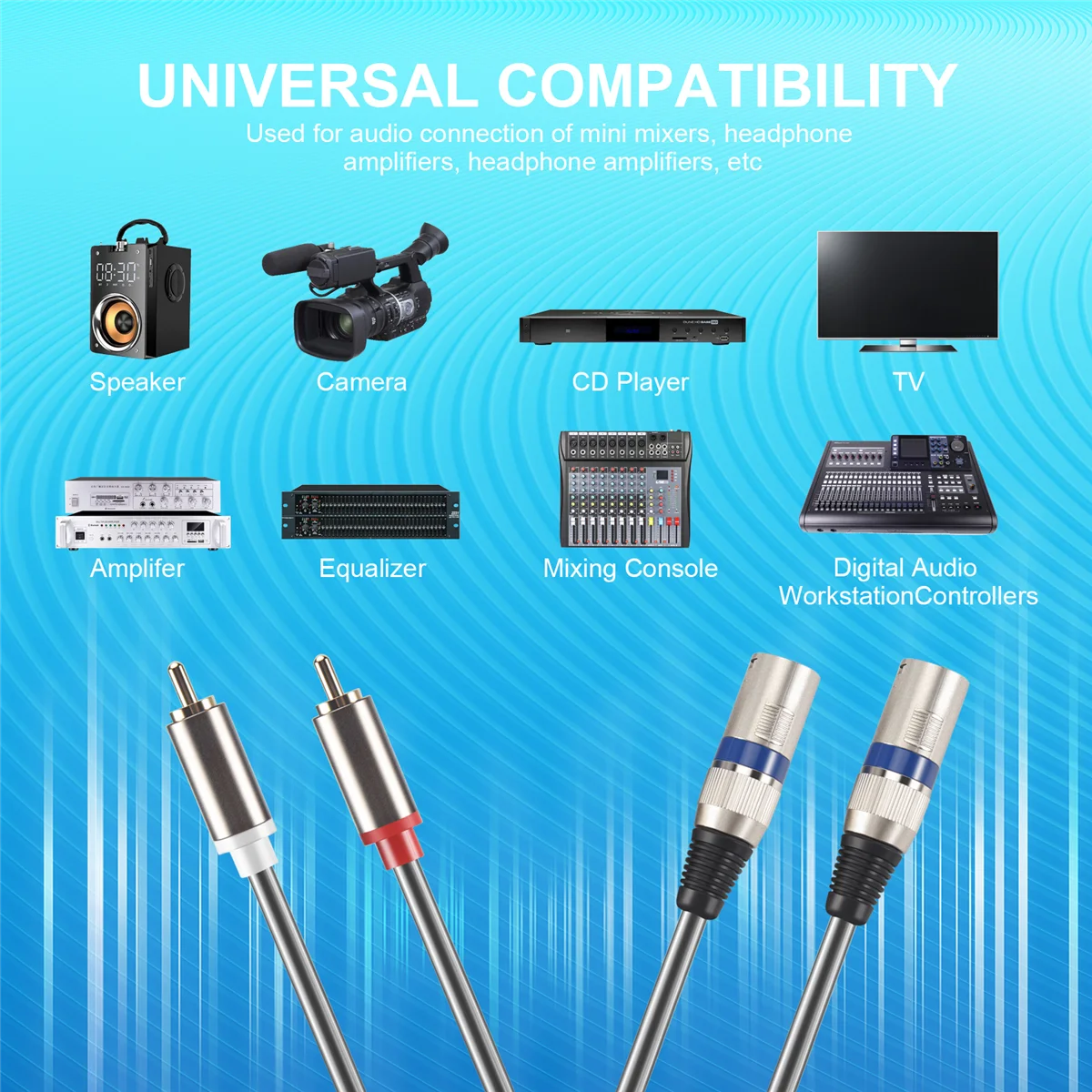 สาย RCA ตัวผู้คู่เป็น XLR ตัวผู้ยาว1.5ม. 2 XLR ถึง2สายเครื่องขยายเสียงสเตอริโอ RCA ปลั๊กตัวแปลง HIFI สำหรับลำโพง miniphone