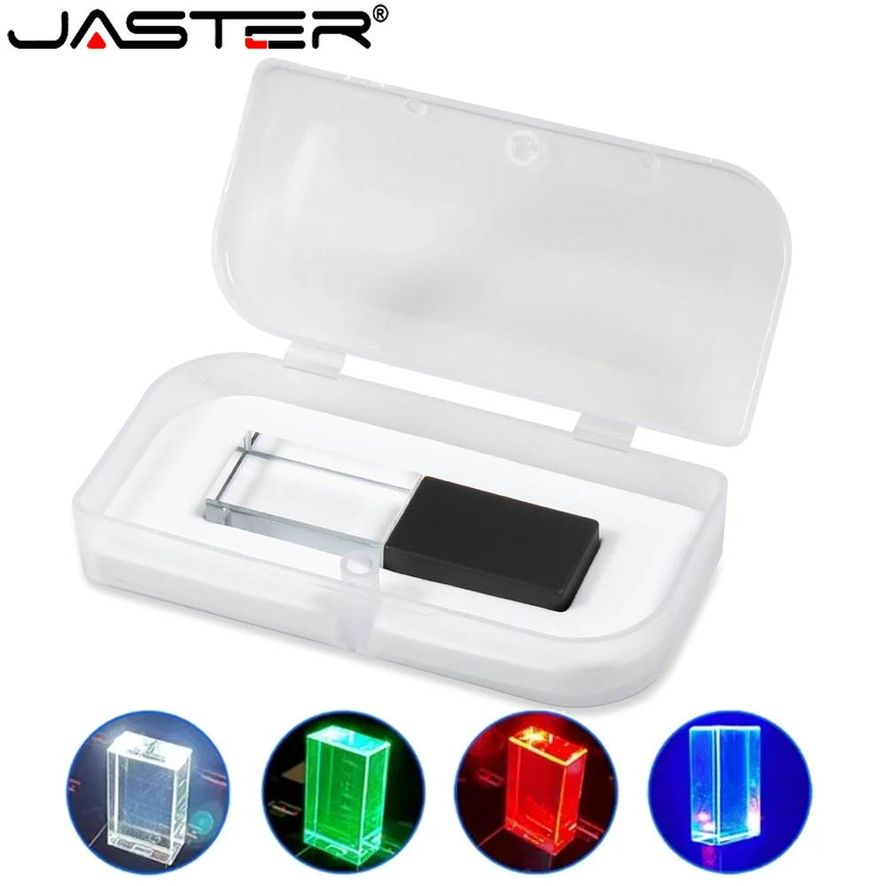 

Thumb Pen drive Transparent box wedding gift LED USB 2.0 flash drive rose gold crystal memory stick U disk real capacity 64GB