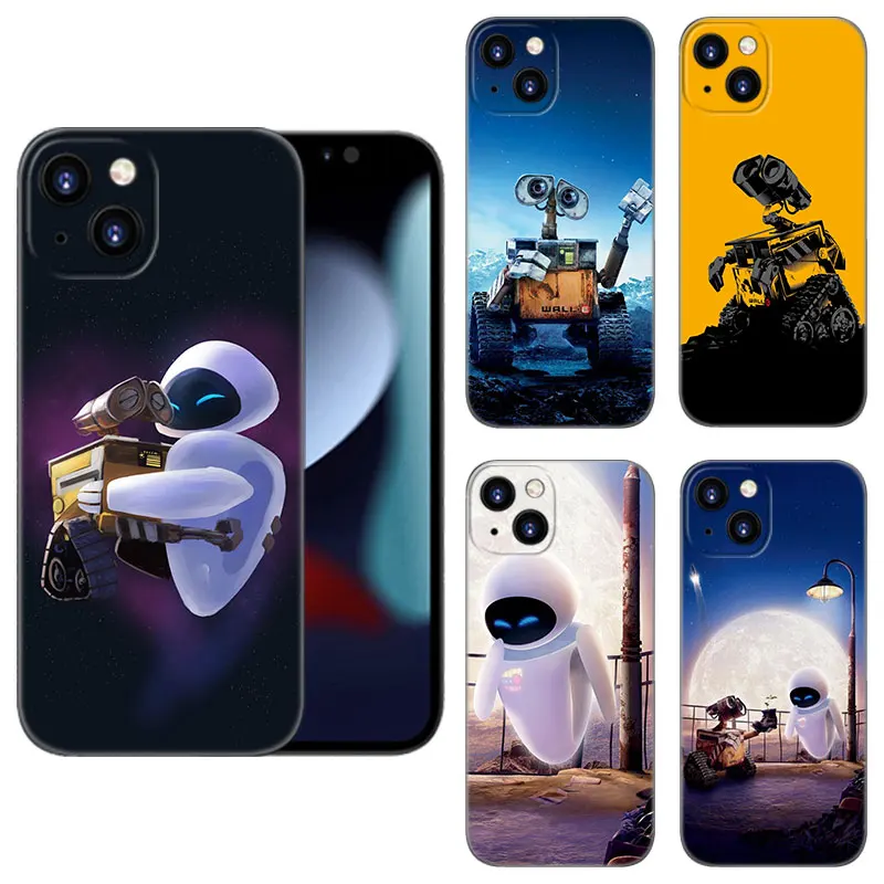 Cartoon Robot WALL-E Black Silicone Phone Case For Apple iPhone 12 13 Mini 11 14 15 16 Pro Max 7 8 Plus