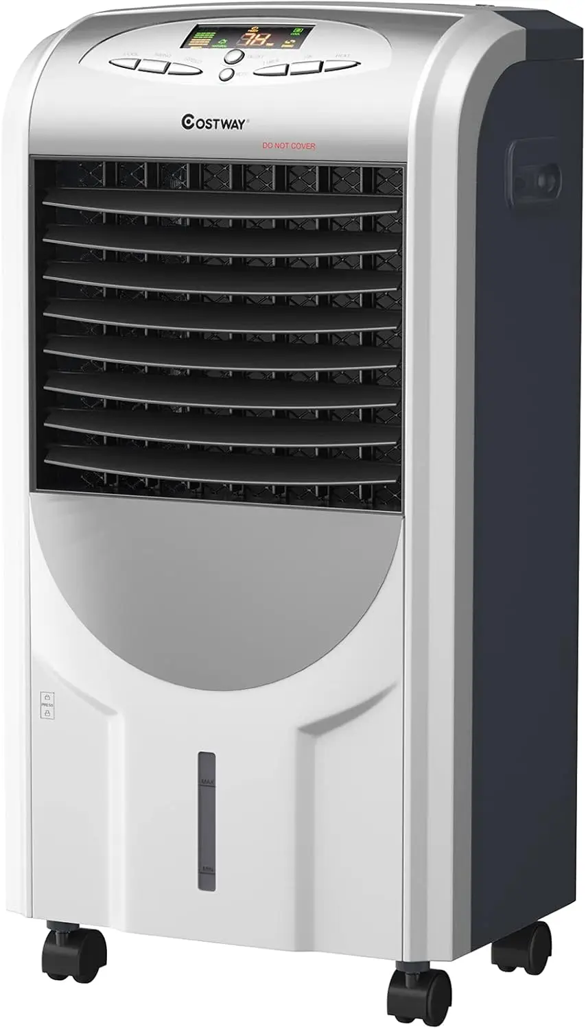 5-in-1 Air Cooler and Heater, Evaporative Air Conditioner with 3 Modes, 3 Speeds, 8-Hour Timer & 2 Ice Boxes, Portable Air Condi