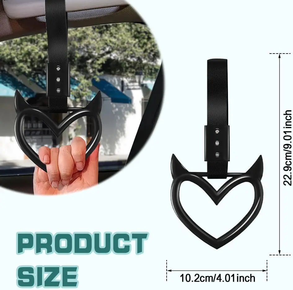 2x Devil Heart Handle Ring,Heart Hand Strap Drift Charm,Easy Installation Rear Bumper Warning Ring Decor, Interior Decor for Car view 2