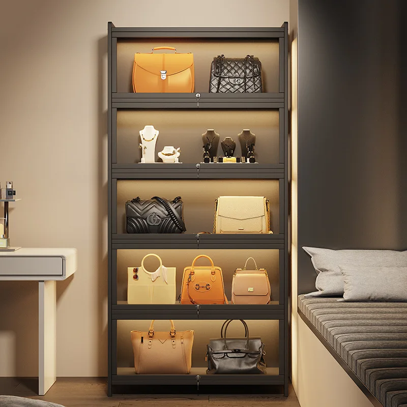 Simple bag transparent storage cabinet multi-layer floor ornament jewelry storage display dust-proof  shelf
