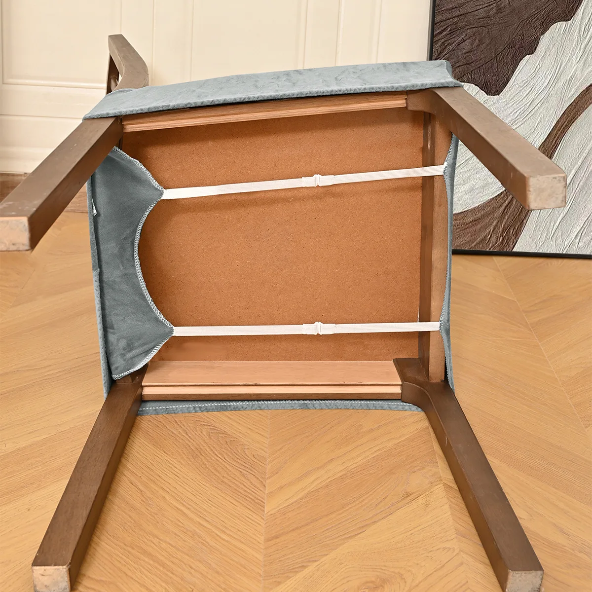 1PC Velvet Stretch Dining Chair Seat Covers Super Soft Seat Cushion Covers Protector Non-slip with Fixed Strap Slipcovers