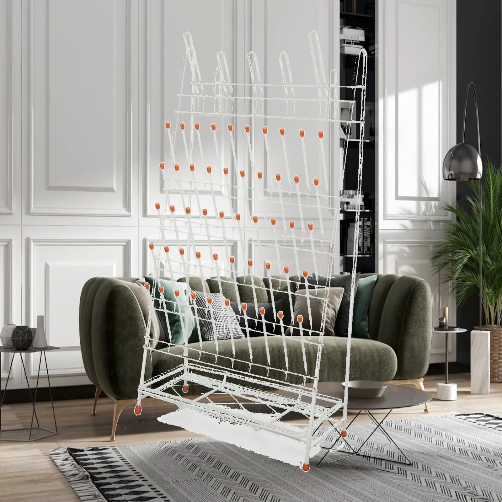 Drip Rack Bottle Dryer for Lab Use Laboratory Drying Rack Iron Material with Anti Slip Red Tips and White Enamel Coated Drainer