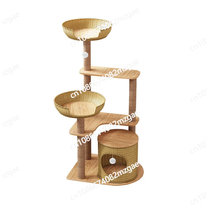 Rattan cat climbing frame Simple rattan  jumping platform cat nest scratching column  scratching board wooden pet