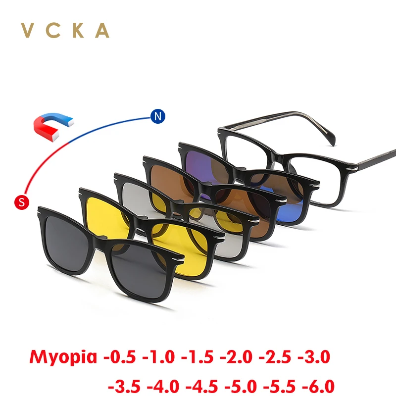 

VCKA 6 In 1 Magnetic Clip Myopia Sunglasses 2024 New TR90 Prescription Men Women Polarized Custom Glasses Frame -0.5 TO -6.0