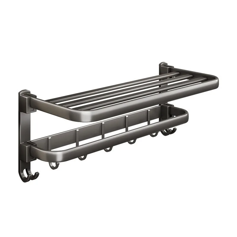 Wall Mount Towel Rack - Bi-Fold 24 Inch, Rust Proof, Movable Hooks, Perfect for Bathroom