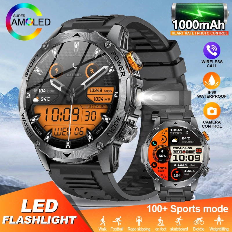 

LIGE 1000 мАч Смарт-часы AMOLED HD 360*360 Разрешение Smartwatch Монитор здоровья кислорода в крови Мужские умные часы 100 + спортивный трекер