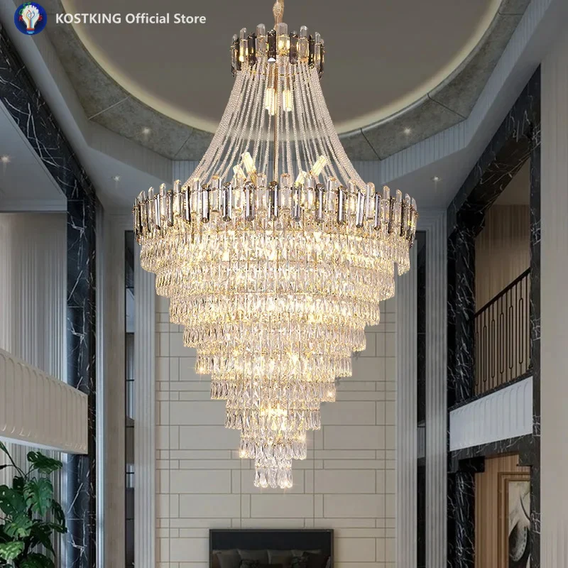 2025 Modern Luxury LED Duplex Crystal Chandelier 3 Color Dimmaing AC85~265V Pendant Lamp for Villa Hall Staircase Hotel Lighting