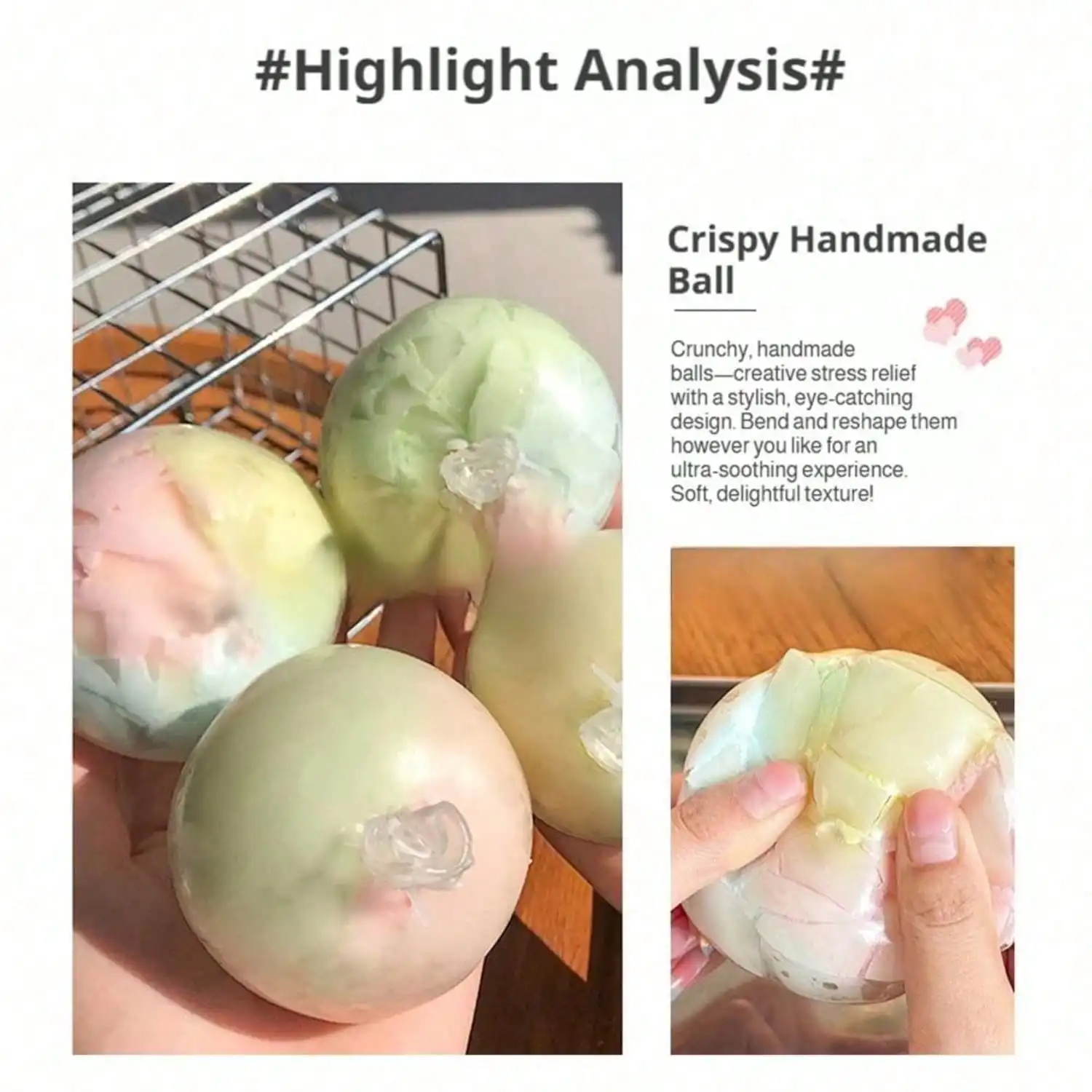Wax Cracking Squishy Ball: Handmade Crunchy Shell Soft Gel Squeeze Toy, ASMR Satisfying Crackle Sound Fidget. Slow-Rising Kawaii Soft Clay Mochi Stress Ball For Adult ADHD Tension Anxiety Relief, Crispy Office Desk Calming Device & Relaxing Gift view 6
