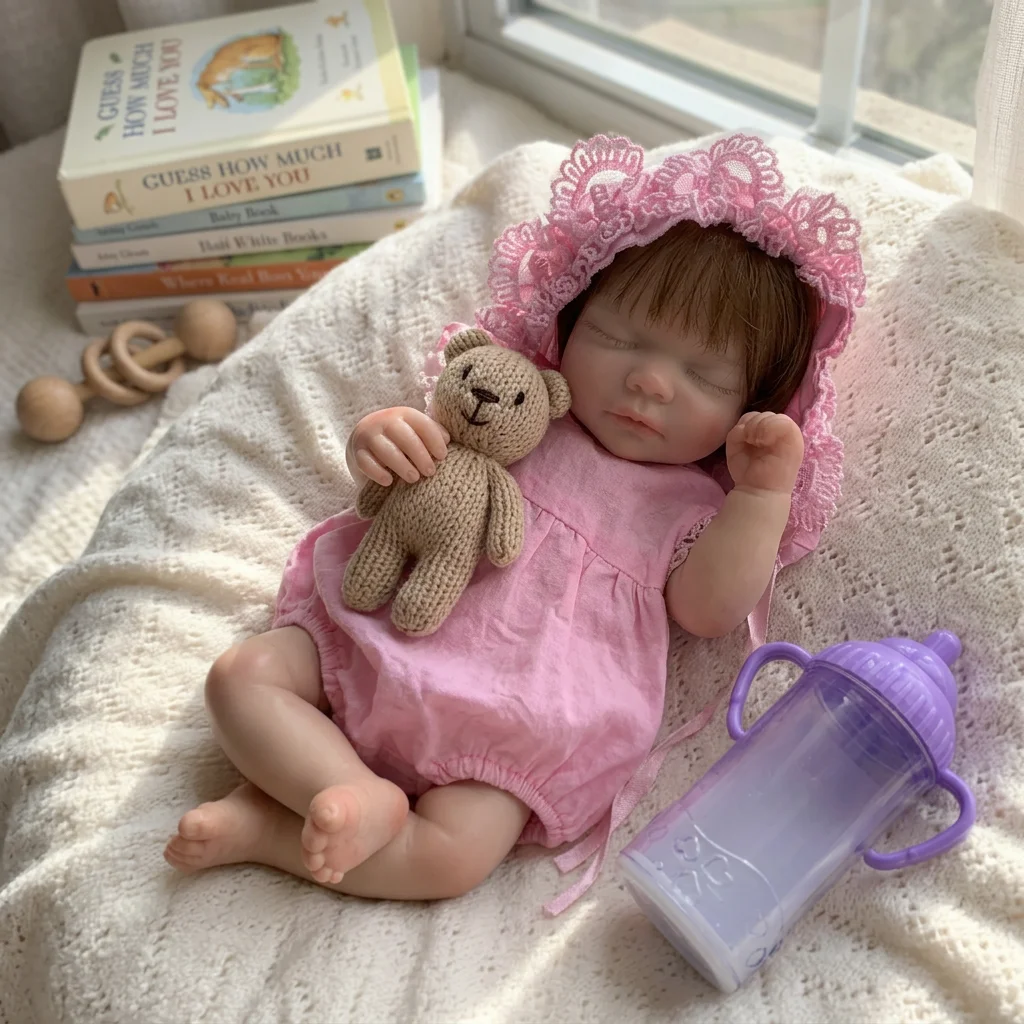 10 Inch Full Body Solid Silicone Sam Rooted Hair Closed Eyes Sleeping Design Hand Painted Waterproof Lifelike Real Touch Bebe