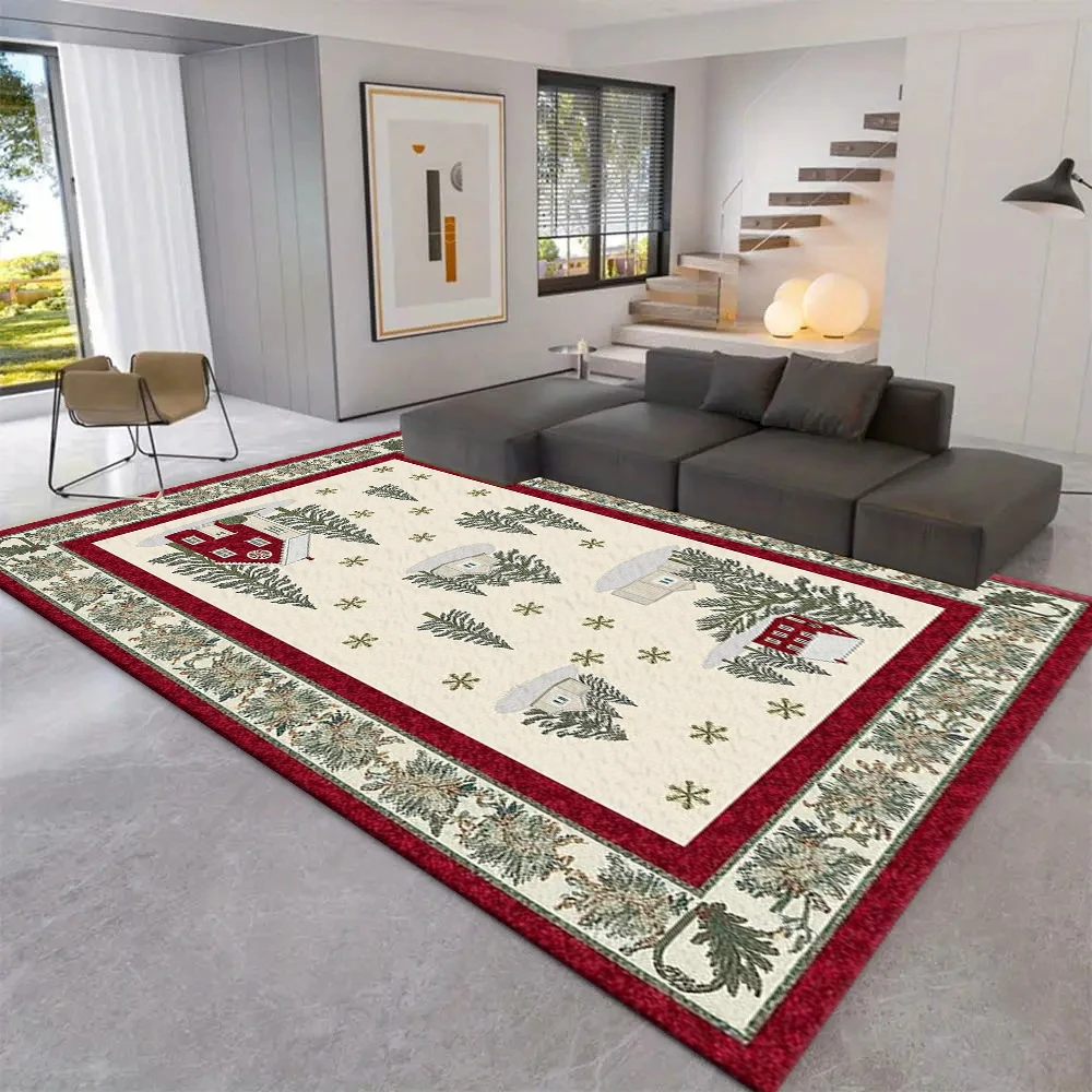 Christmas Winter Village House Tree Area Rug, Holiday Decor Carpet For Home