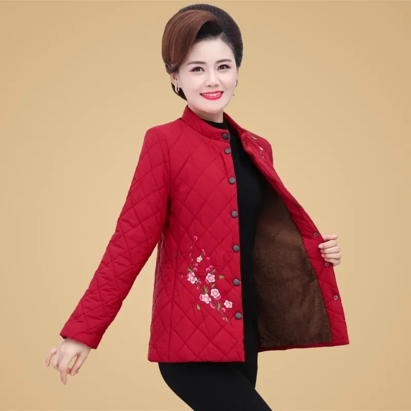 Women Cotton-Padded Coat Middle-Aged Elderly Mother Winter Clothes Women Velvet Thick Warm Quilted Jacket Outerwear