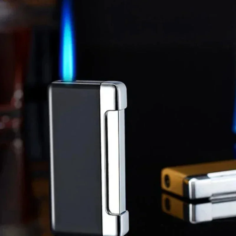 New Personalized Creative Beveled Ignition Metal Gas Lighter Blue Flame Windproof Torch Cigar Lighter Portable Men's Gift