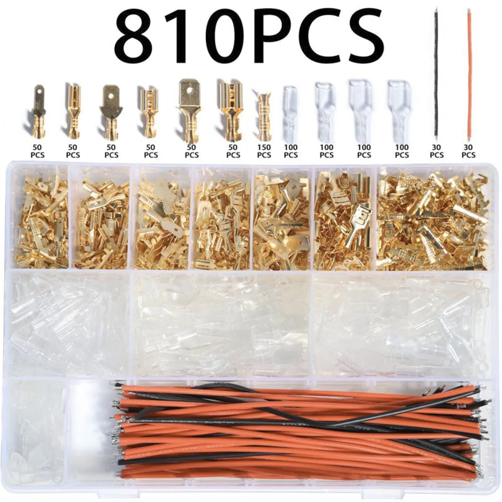 810pcs 2.8/4.8/6.3mm Female Male Spade Crimp Connectors Electrical Lugs Terminal Insulating Wire Quick Splice Assortment Kits