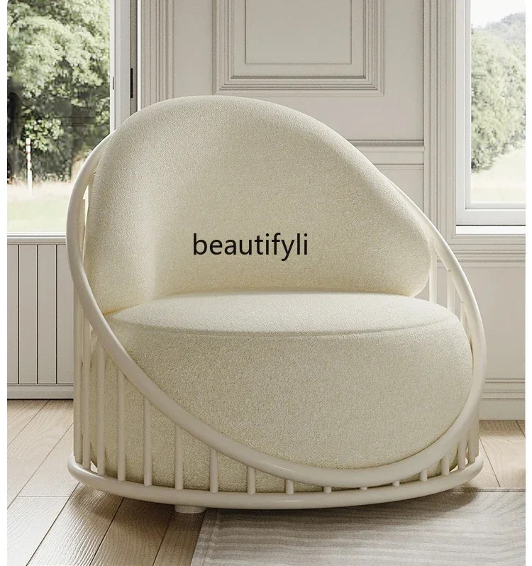 

LXCream wind single casual sofa, designer lazy lamb wool living room balcony modern simple sofa