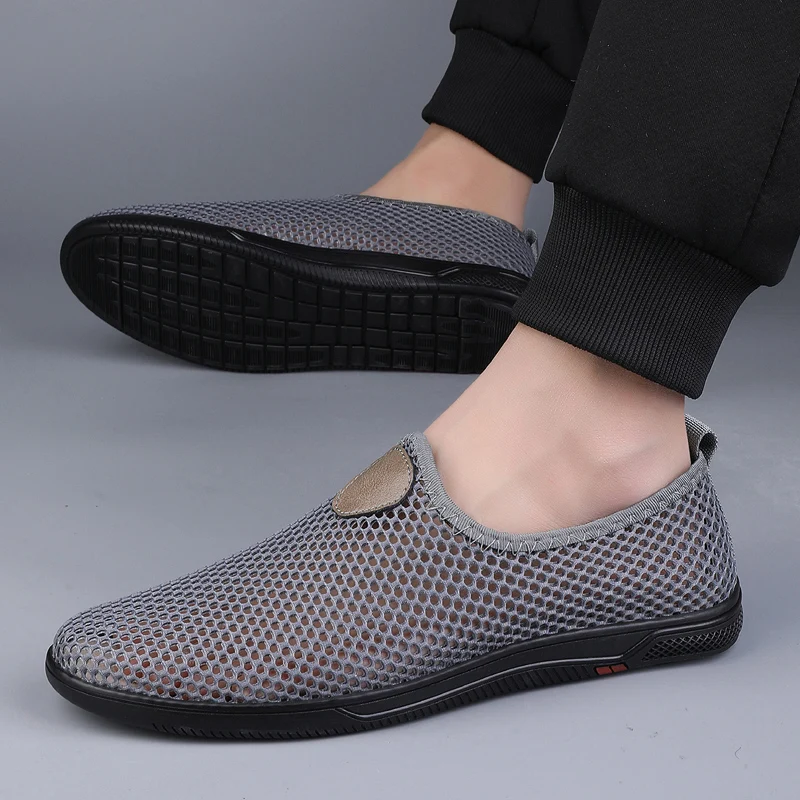 Summer New Hollow Out Casual Shoes Breathable Flat Shoes Men\'s Mesh Shoes Beach Shoes Anti Slip Soft Sole Shoes Men\'s Loafers